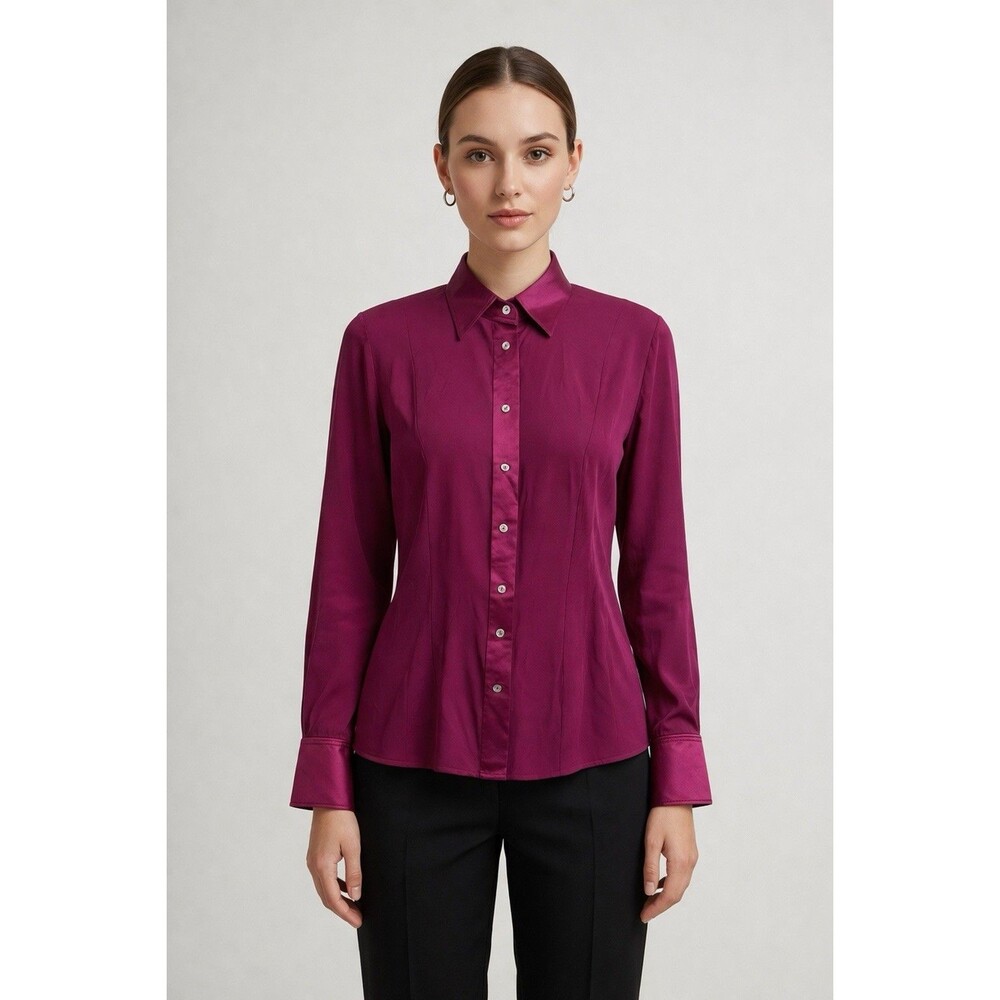 VTG Escada Silk Button up Long Sleeve Blouse Women Sz 14/ GS 44 Fuschia Cuffed
